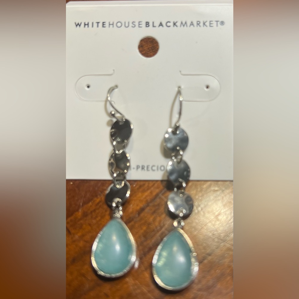 WH , BM ,  Turquoise Elegant Blue & Silver Drop Earrings , SOLD OUT ,  $30 🩵